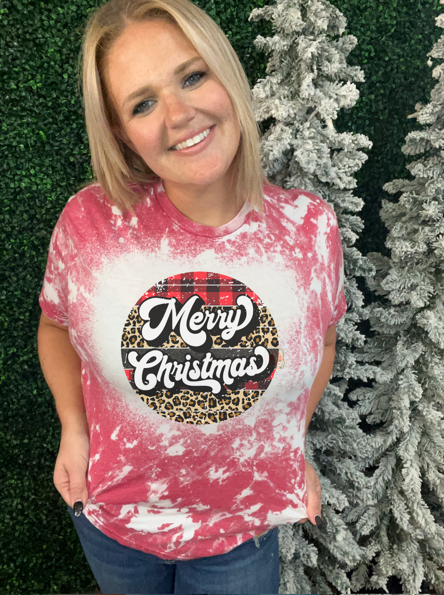 Buffalo plaid and leopard merry Christmas circle