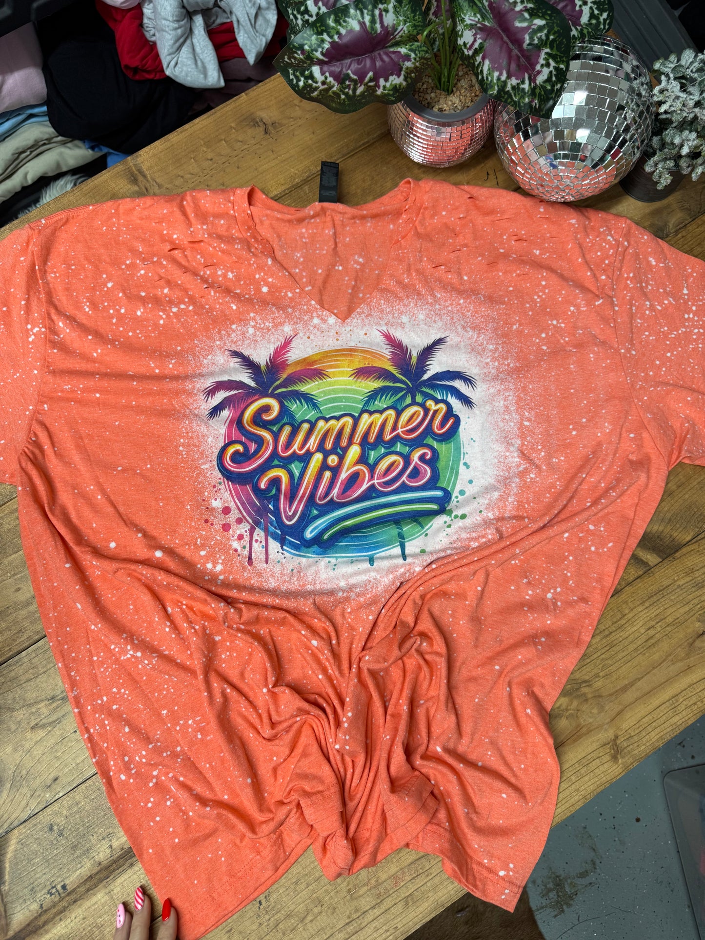 Size 4XL orange distressed summer vibes tee