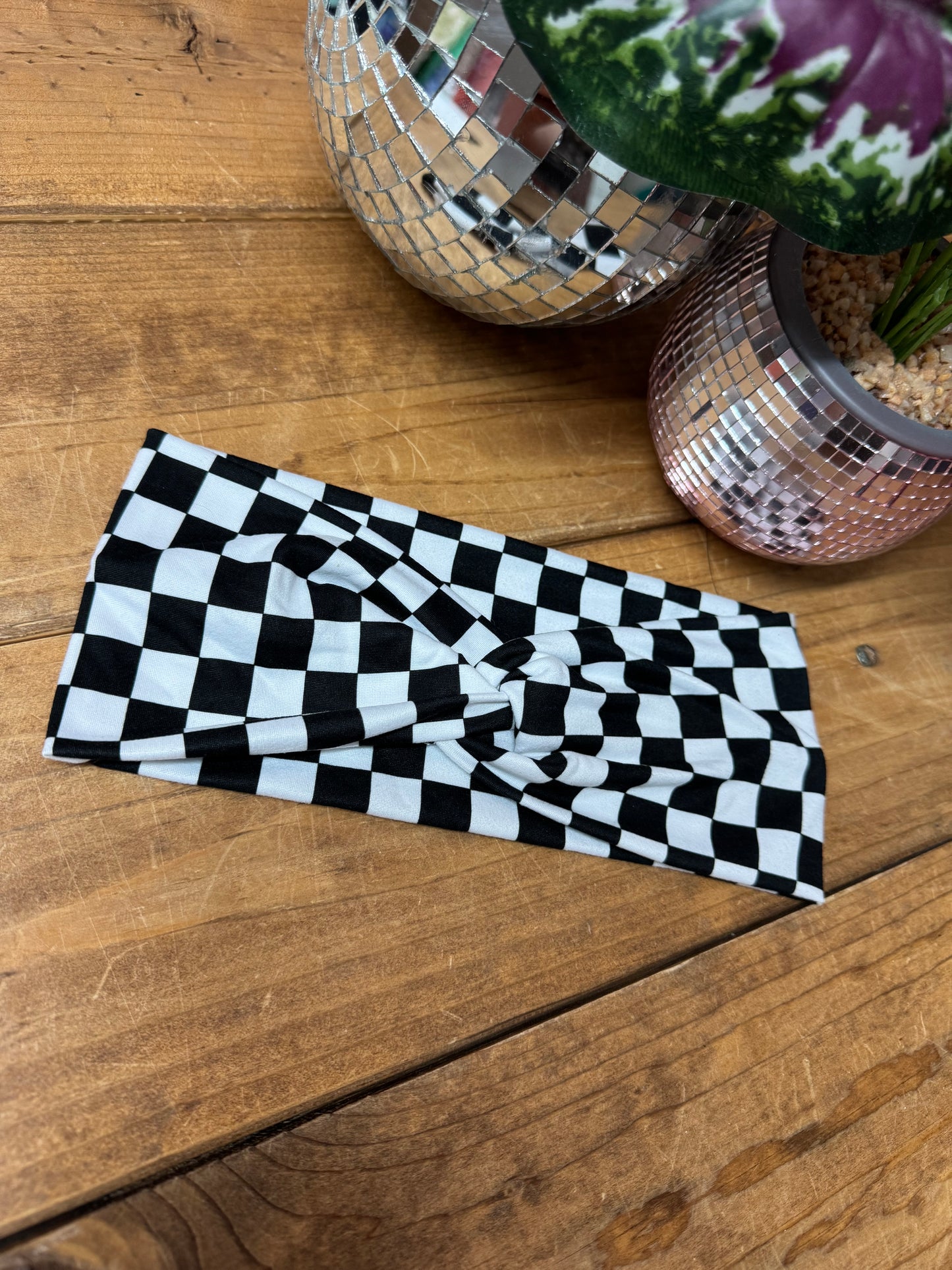Black and white checker headband