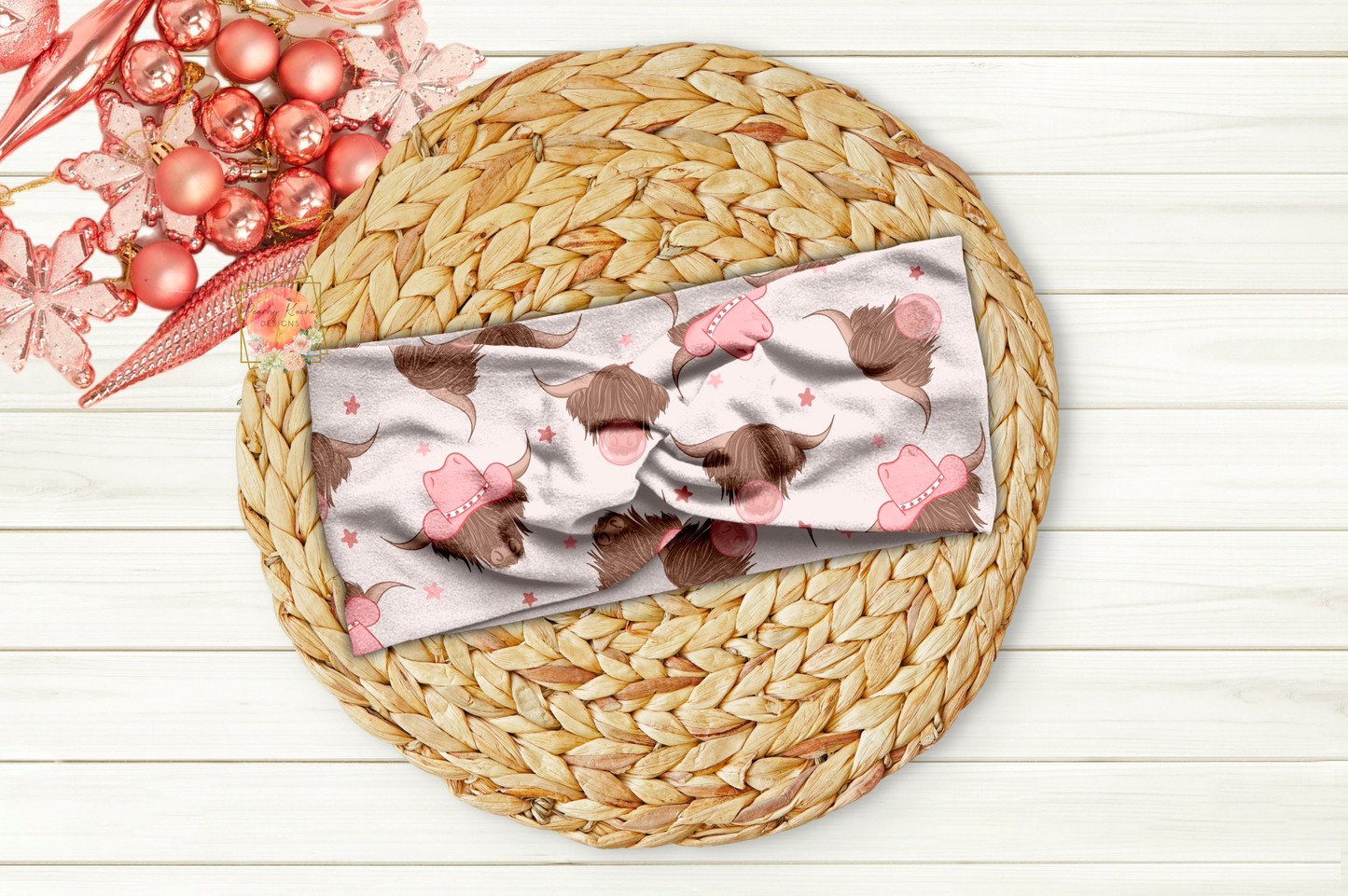 Highland cow bubblegum headband