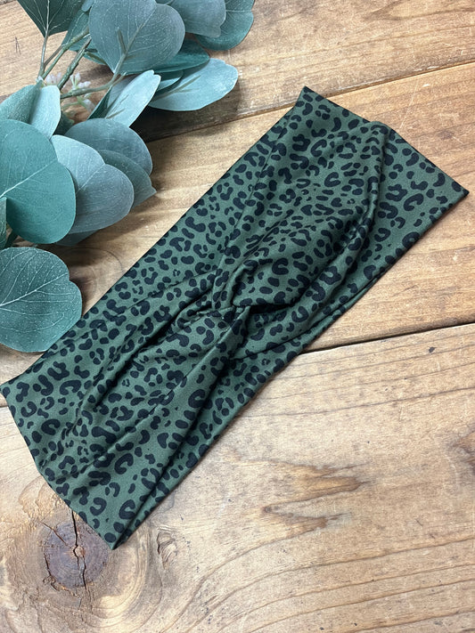 Military green and black leopard headband