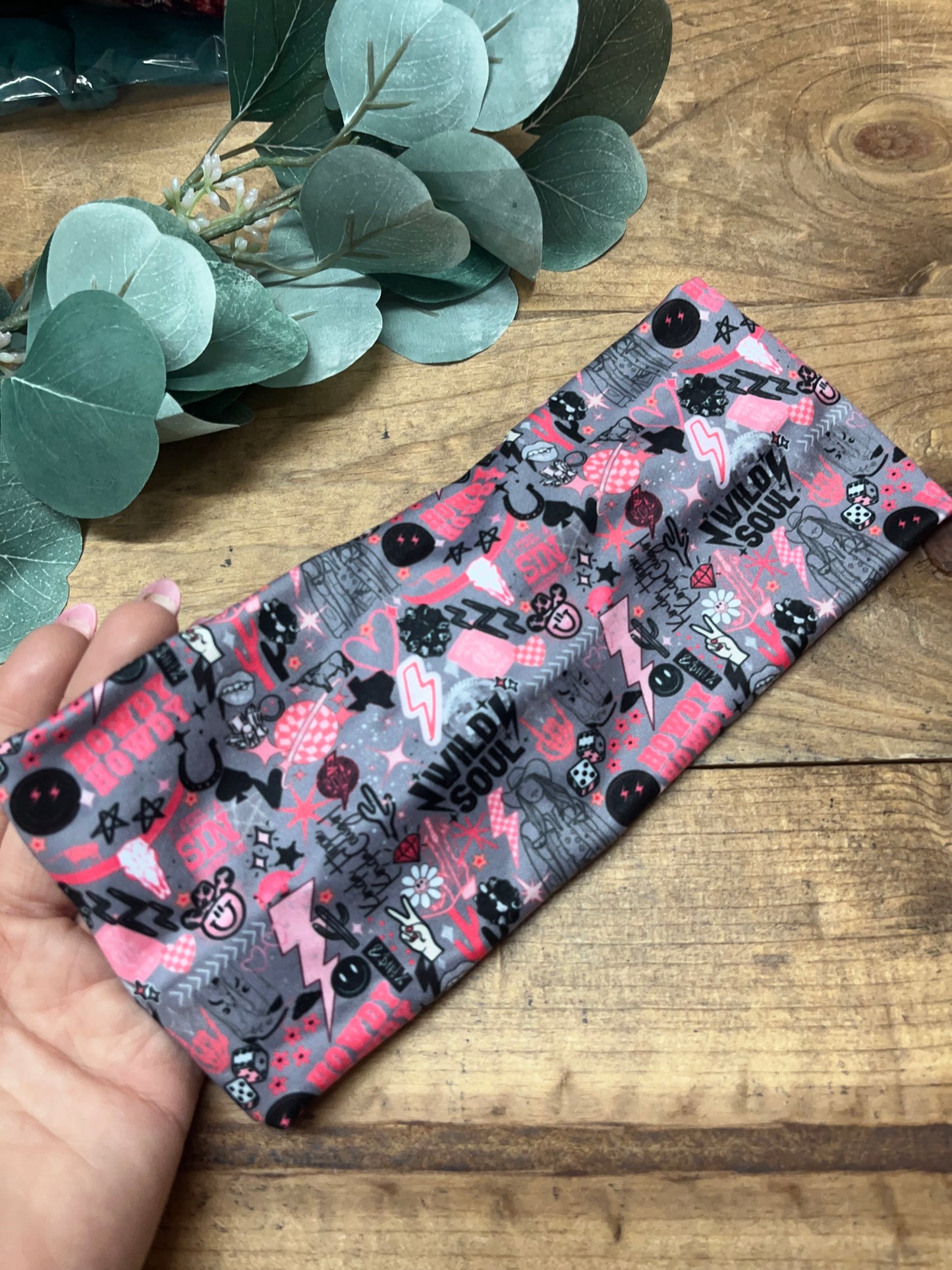 Pink and gray wild soul collage headband