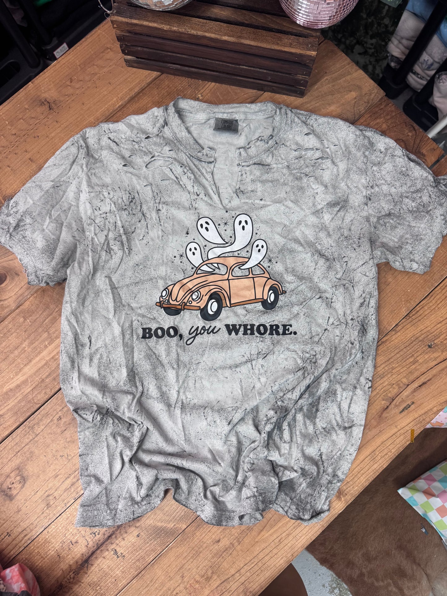 DESTASH SIZE LARGE boo you whore distressed tee