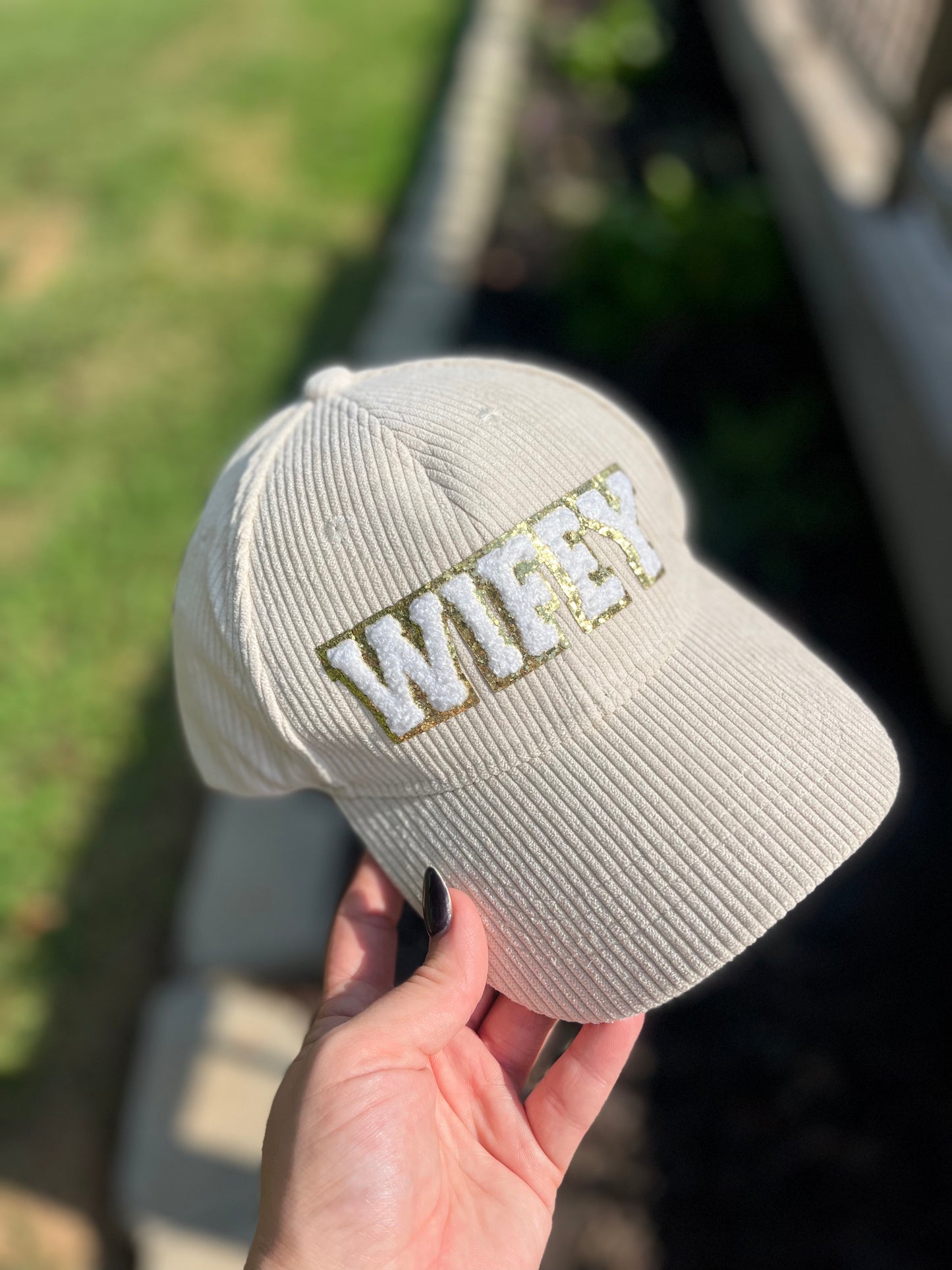 Cream corduroy wifey cap