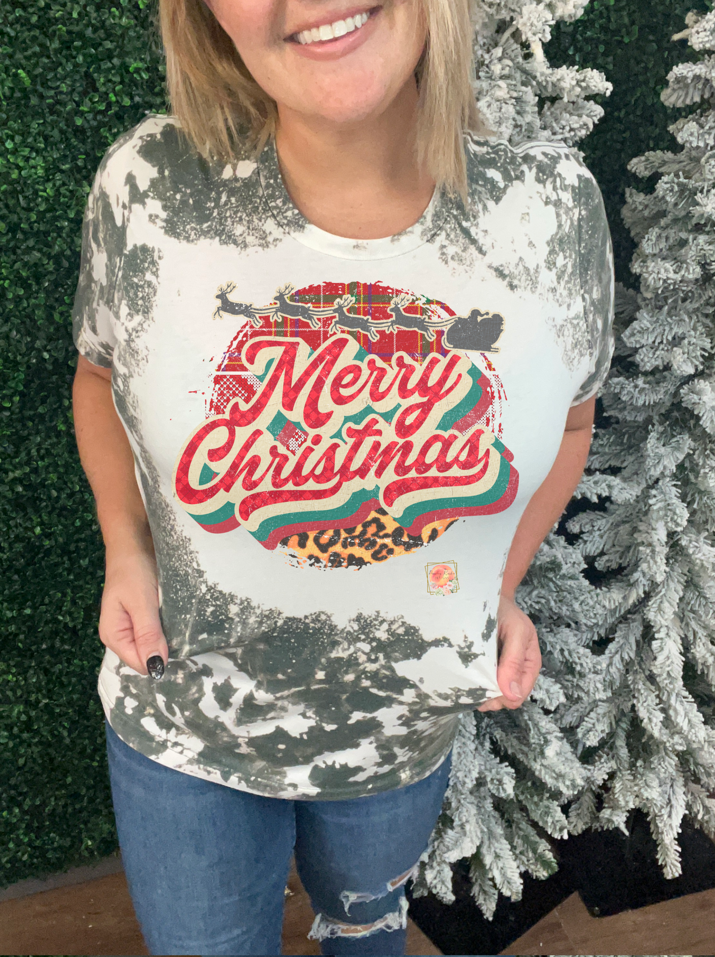 Retro merry Christmas circle with Santa sleigh 