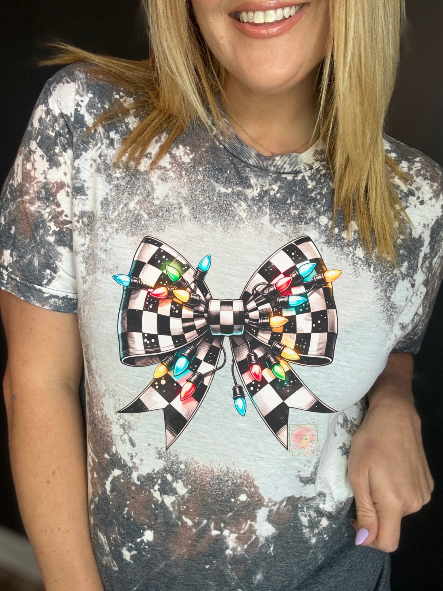 Checker Christmas lights bow