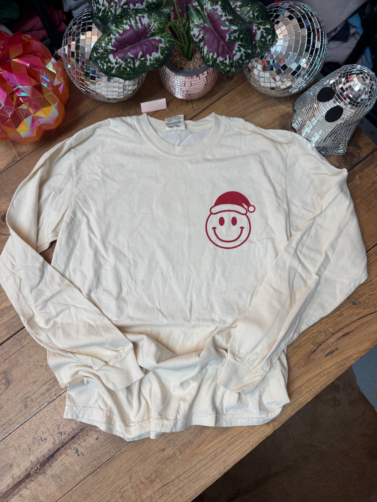 Size medium holly jolly bones long sleeve comfort colors tee (red text)