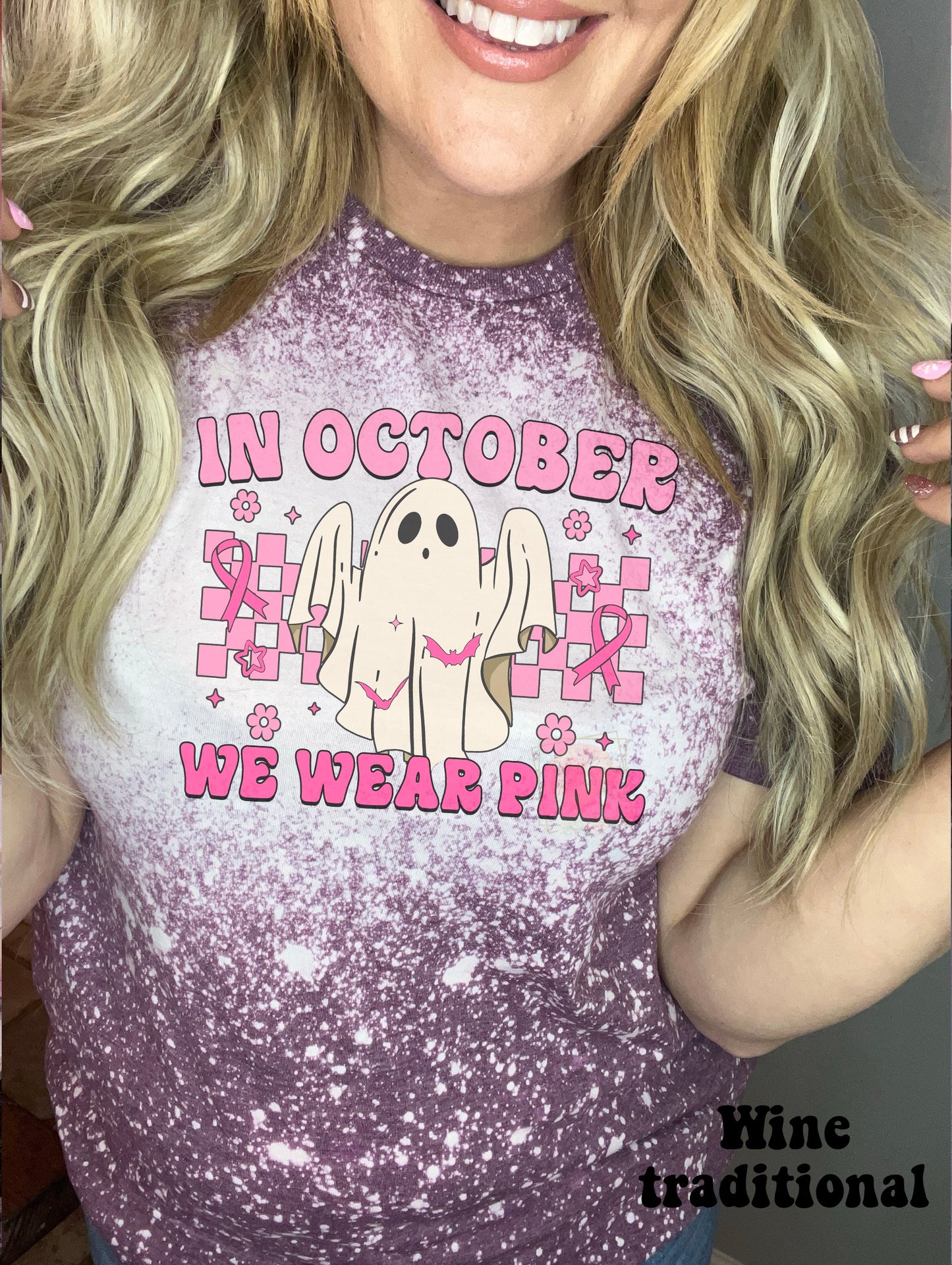 In October we wear pink checkered ghost