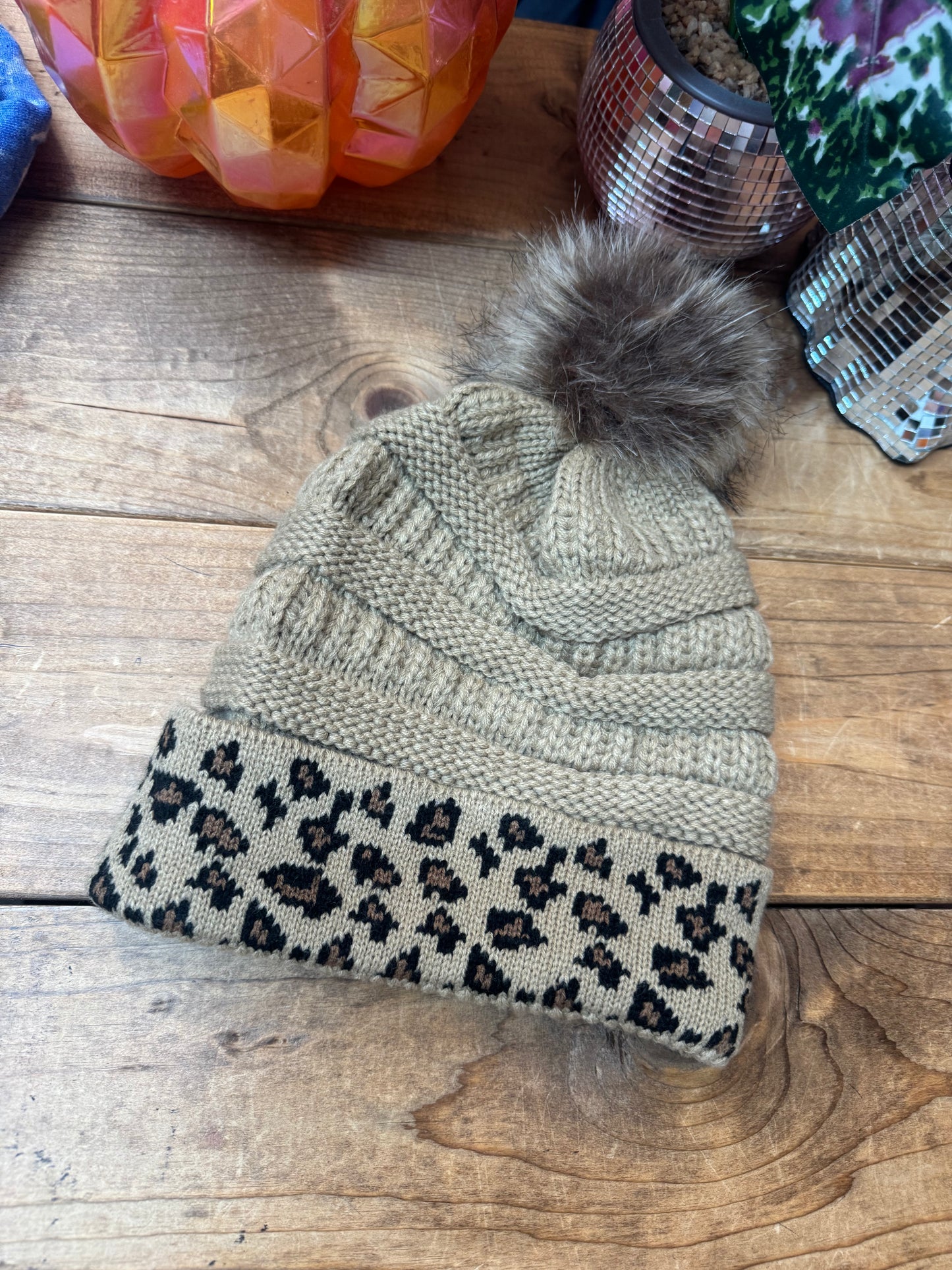 Leopard cuff beanie