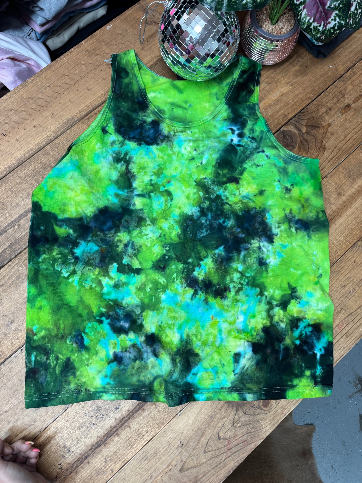 Ready to ship XL Black green and blue dyed tank