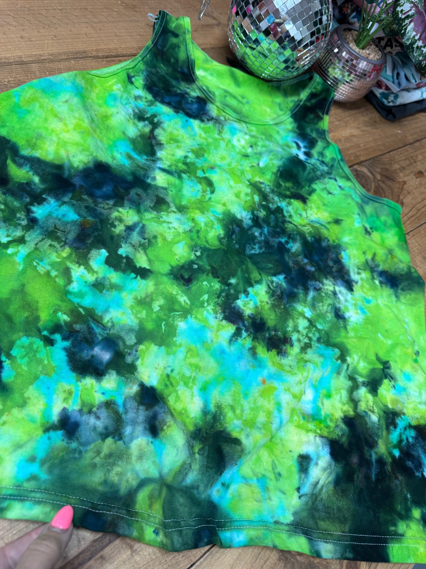 Ready to ship XL Black green and blue dyed tank