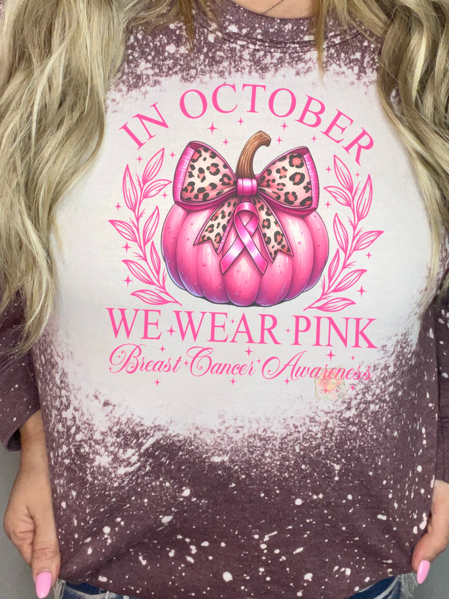 In October we wear pink pumpkin with leopard bow
