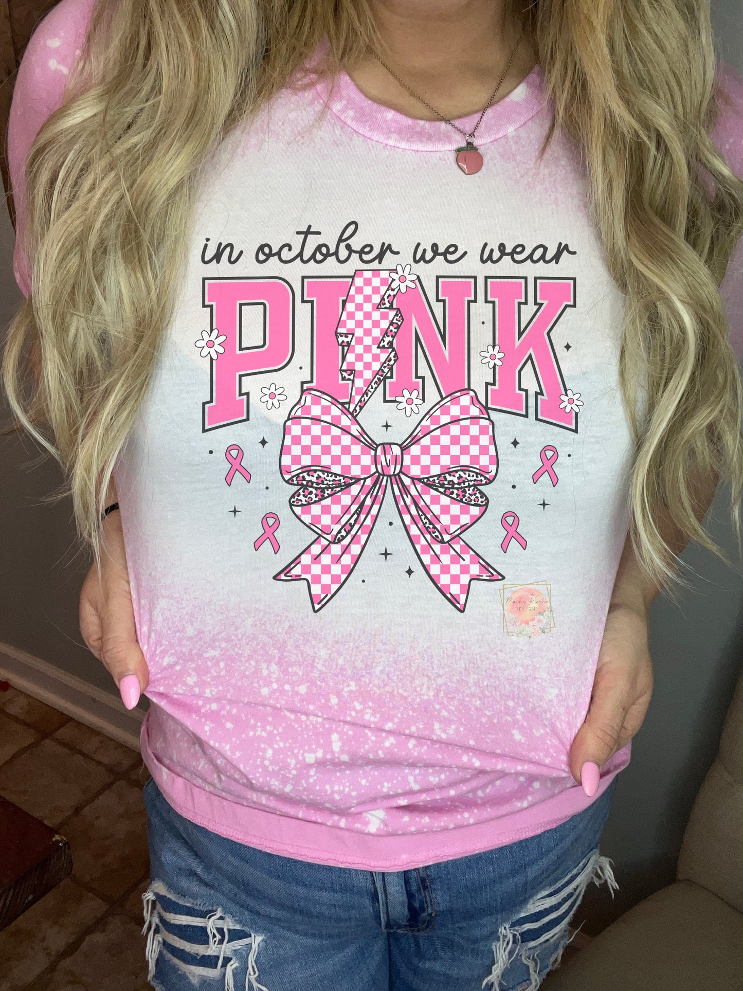 In October we wear pink lightning bolt & bow