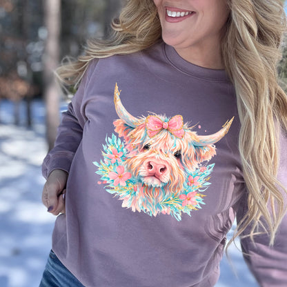 Pastel Brushstroke Highland Cow With Faux Glitter