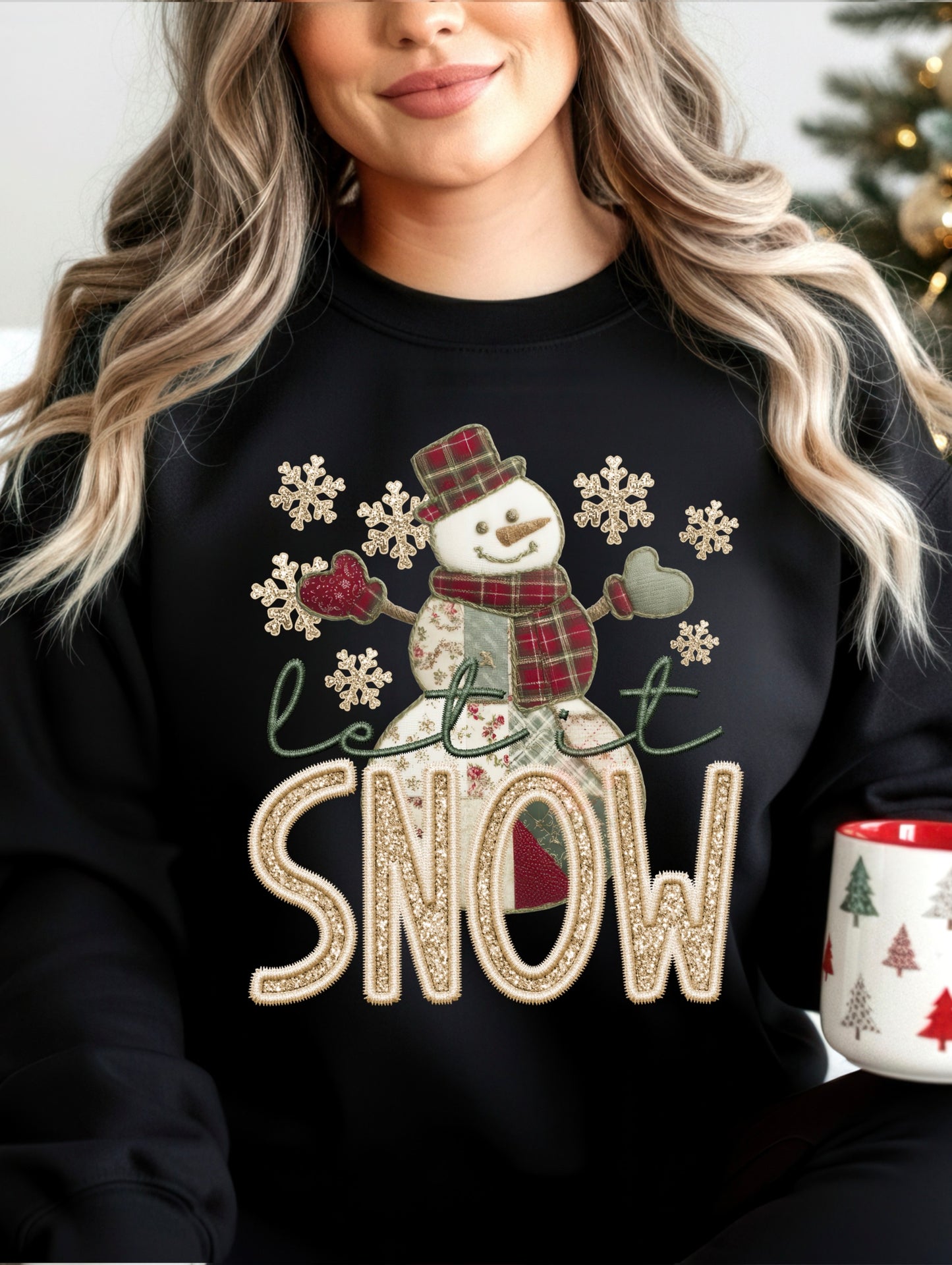 Let it snow faux embroidered snowman