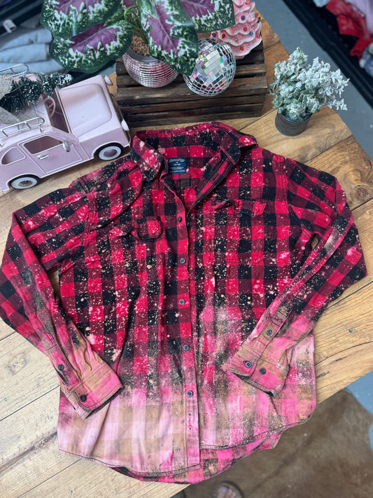 Size medium red and black bleached flannel