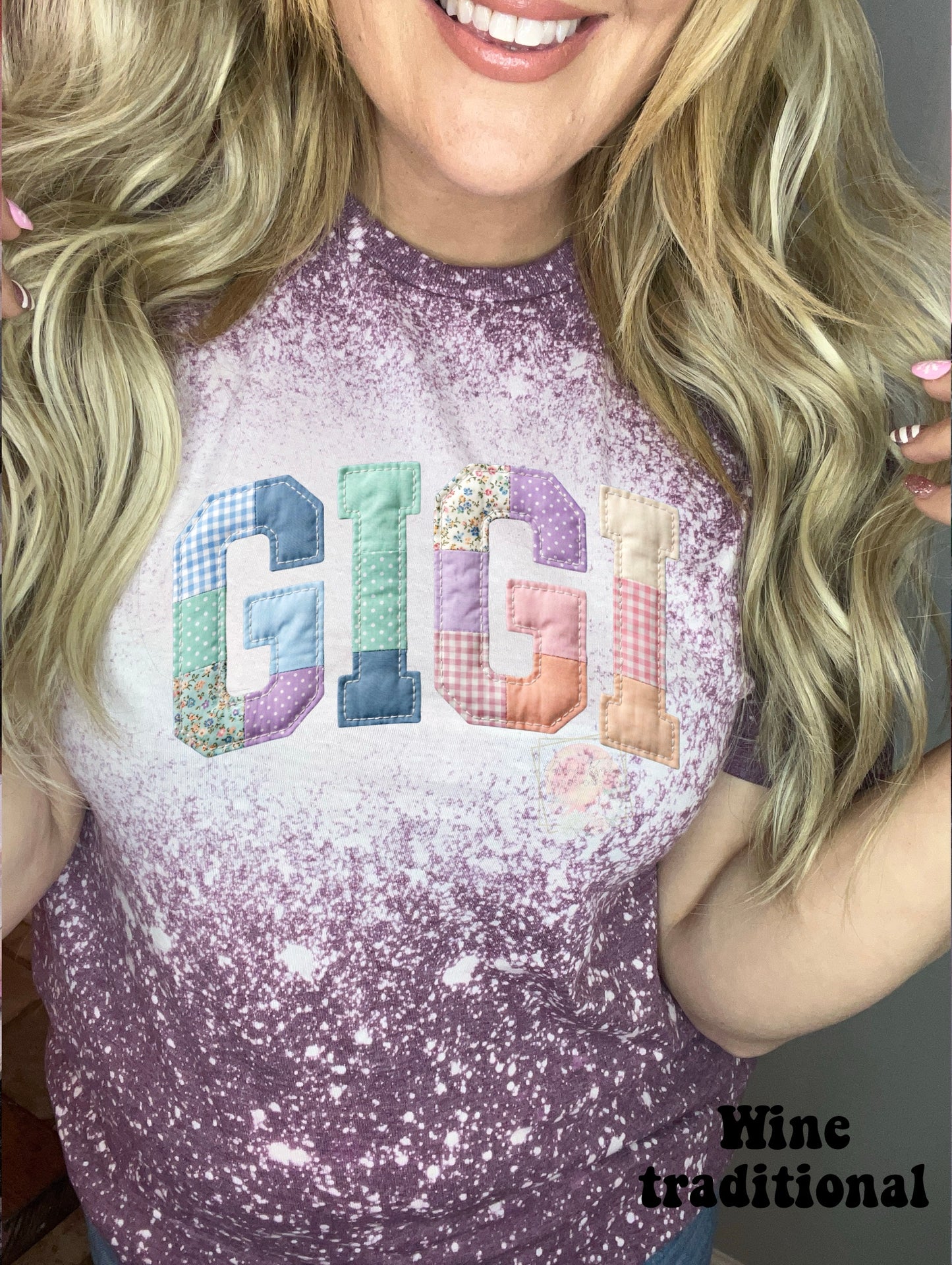 Faux Patchwork Blue/ Peach MAMA/MIMI/GIGI/NANA