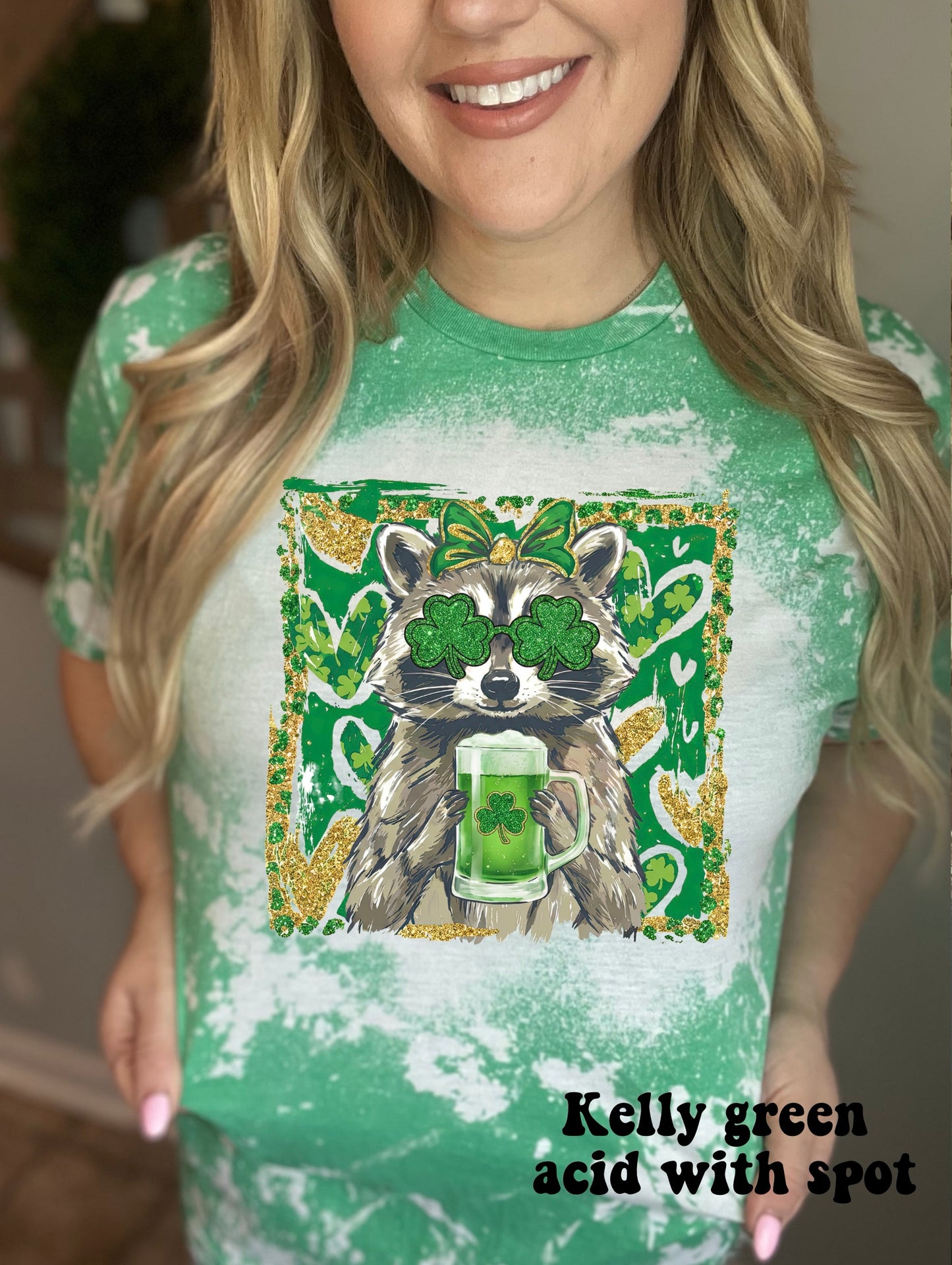 Faux glitter St. Patrick’s Raccoon