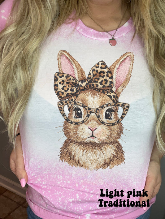 Faux embroidered brown bunny with leopard bow