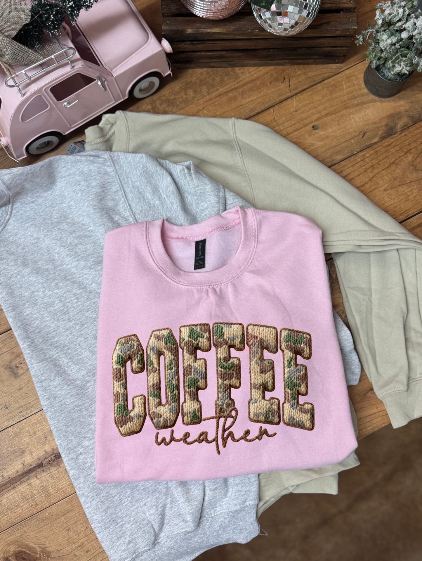 Faux cable knit  camo coffee weather
