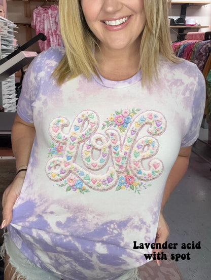 Faux Chenille LOVE - White Floral