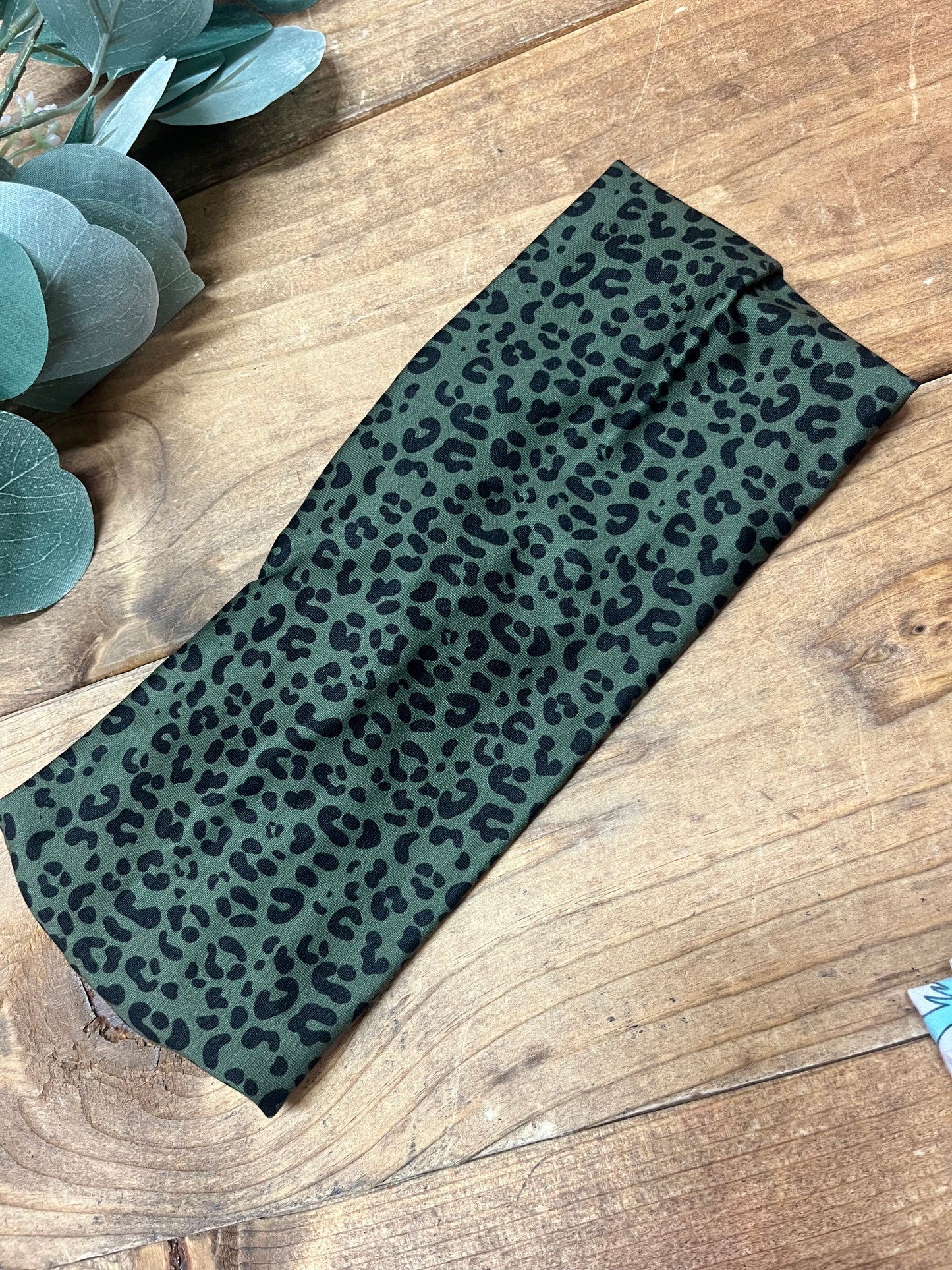 Military green and black leopard headband