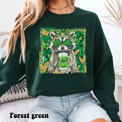 Faux glitter St. Patrick’s Raccoon