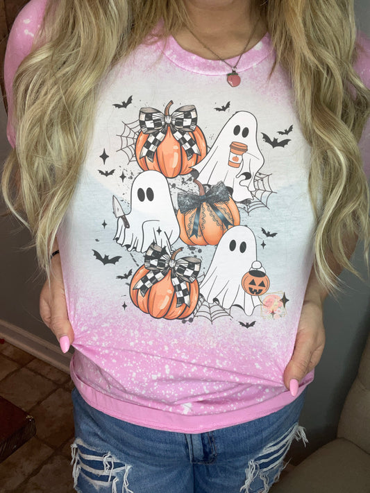 Checker bow, ghost, and pumpkin collage