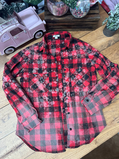 Womens size medium red and black with gray leopard bleached flannel