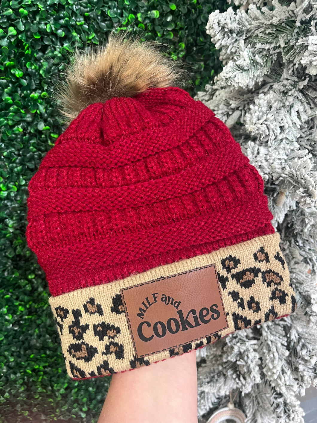 Milf and cookies leopard cuff beanie