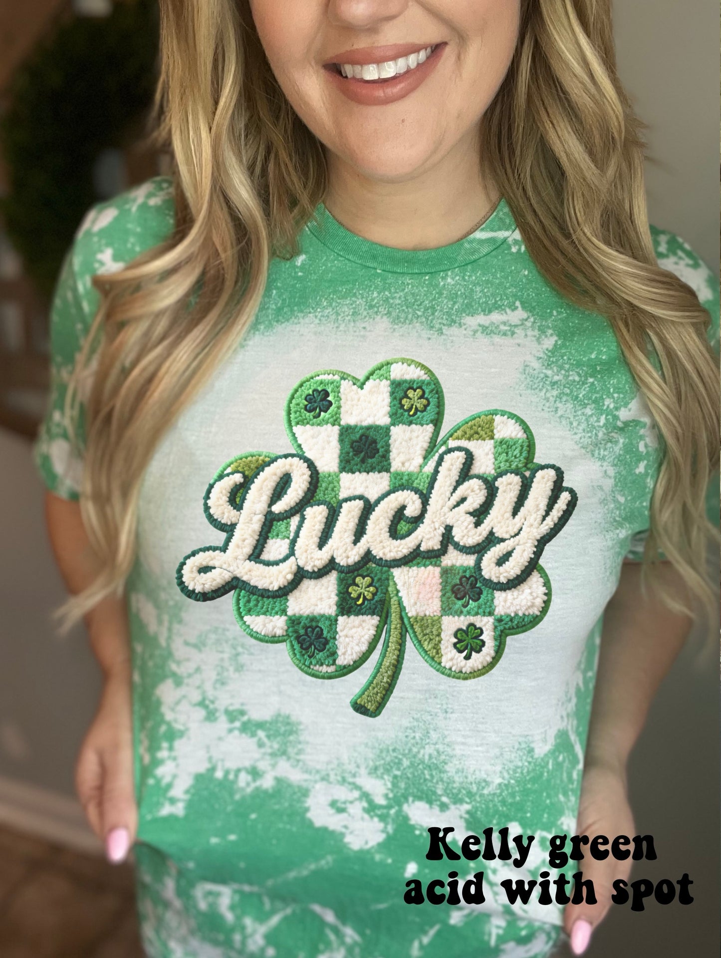 Faux Chenille Lucky Checker Shamrock