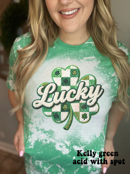 Faux Chenille Lucky Checker Shamrock