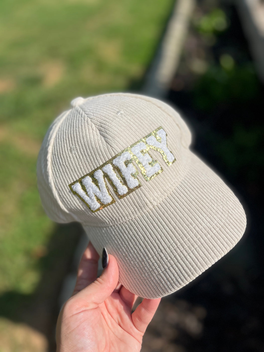 Cream corduroy wifey cap