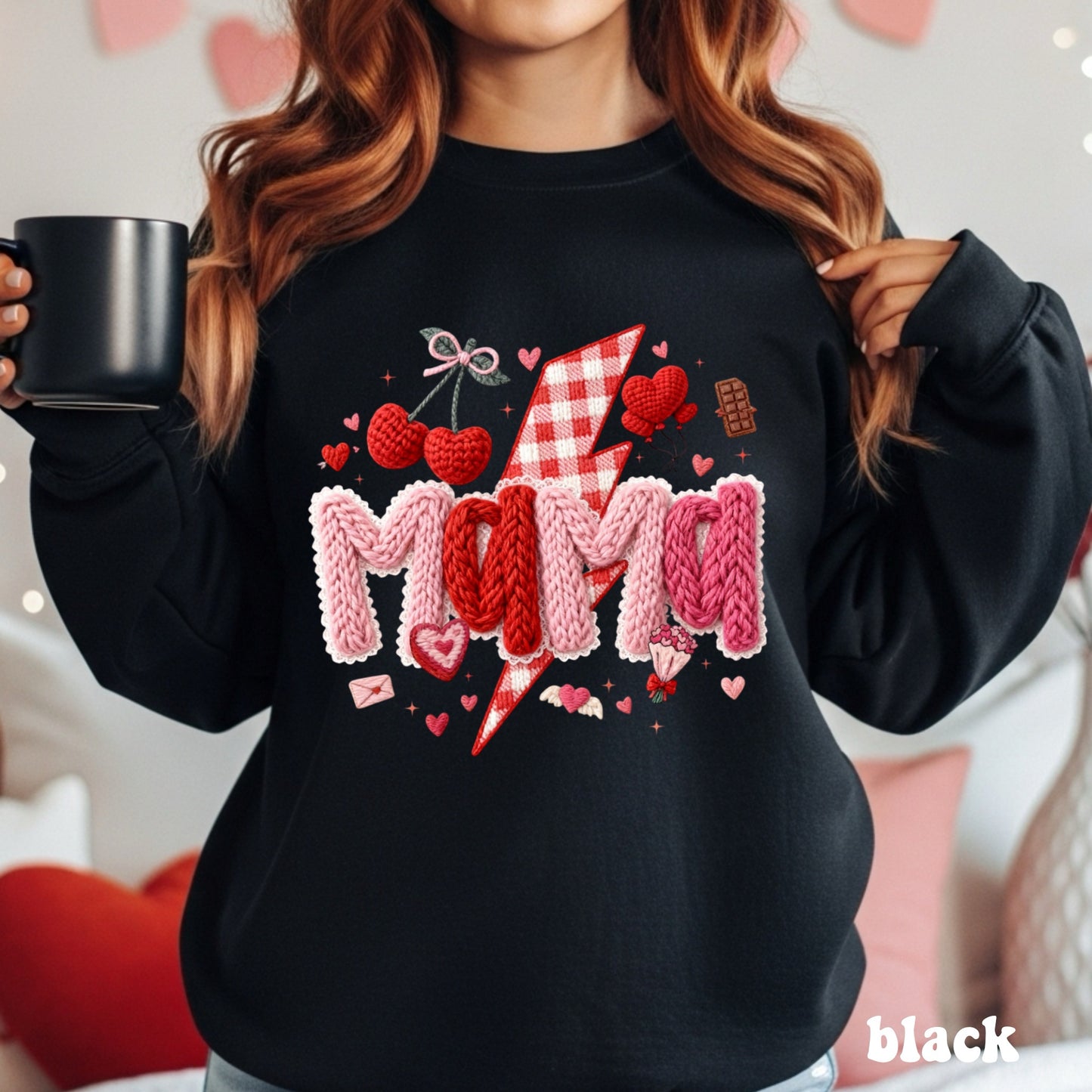 Faux Embroidered Valentines Mama with Checker Bolt