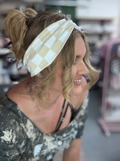Cream and white checker headband
