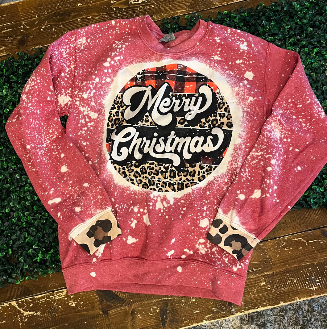 SIZE SMALL merry Christmas sweater with leopard cuffs