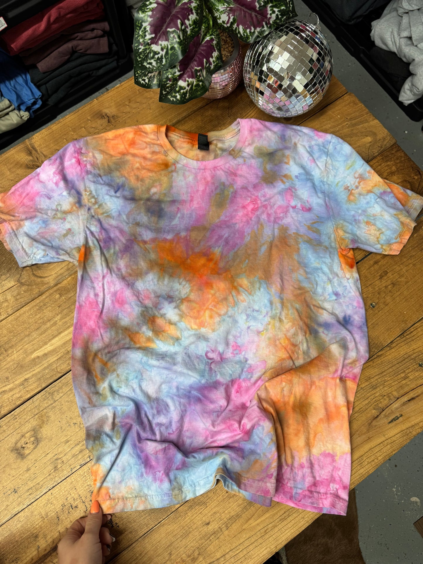 Size 3XL pastel peach and blue dyed tee