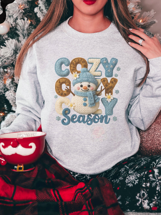 Faux embroidered cozy season snowman