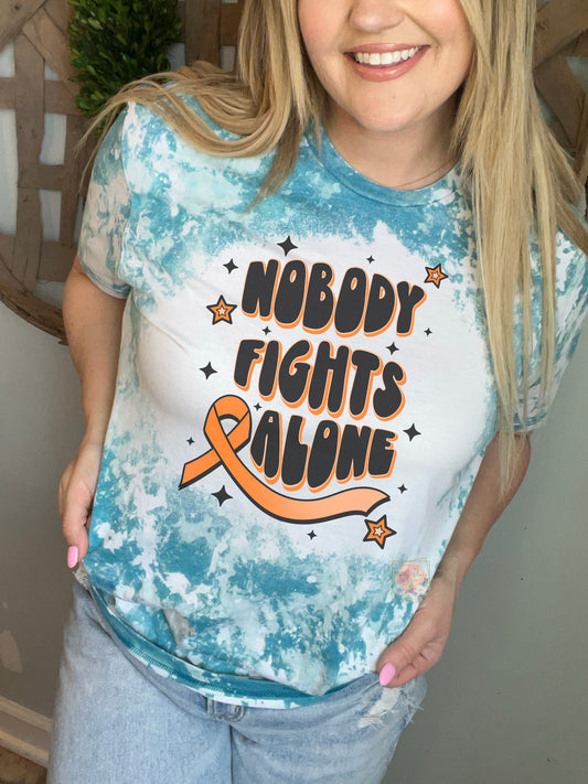 Nobody fights alone. Orange ribbon, leukemia awareness