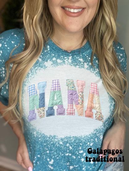 Faux Patchwork Blue/ Peach MAMA/MIMI/GIGI/NANA