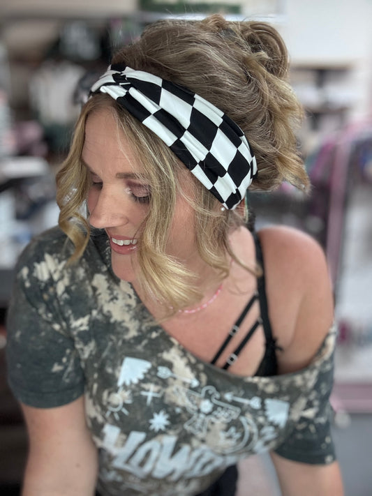 Black and white checker headband