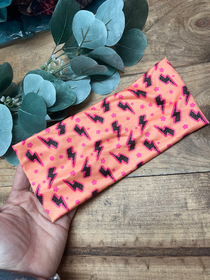 Peach and leopard lightning bolt headband