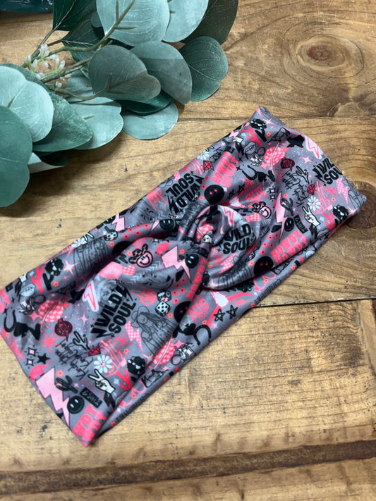 Pink and gray wild soul collage headband