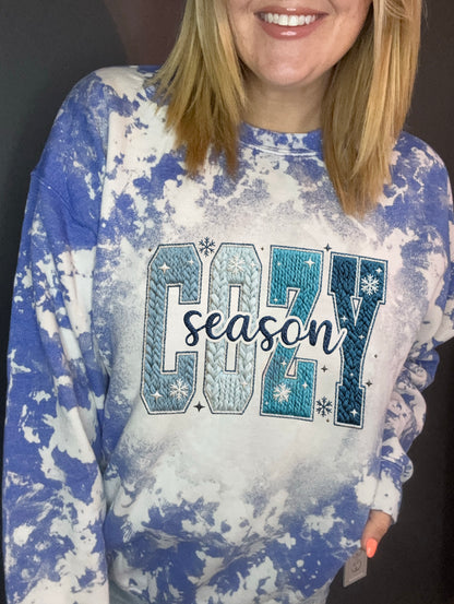 Blue faux cable knit cozy season