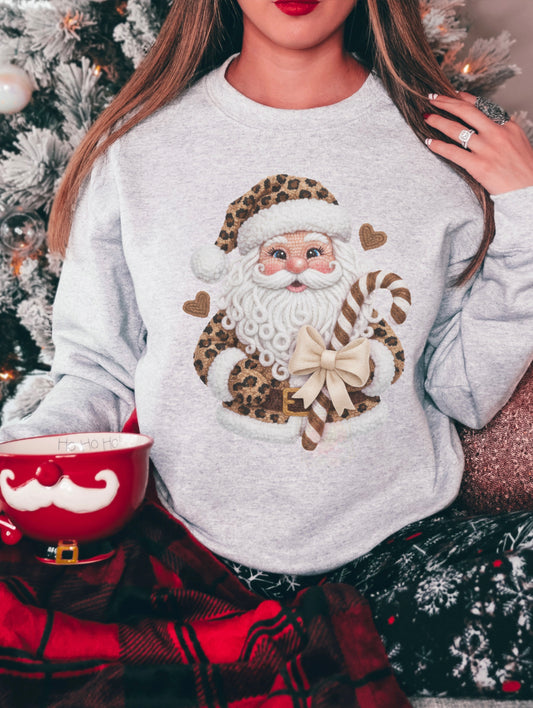 Faux chenille vintage leopard Santa