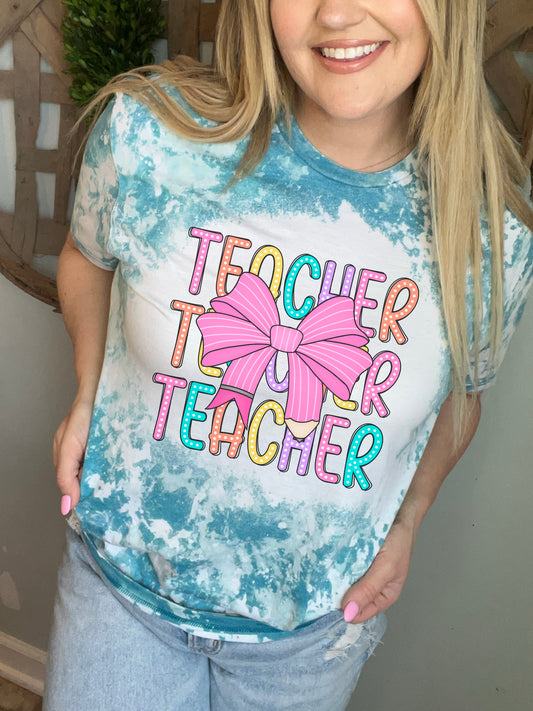 Stacked teacher w/ pencil bow