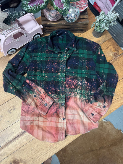 Size large emrald and deep royal blue bleached flannel