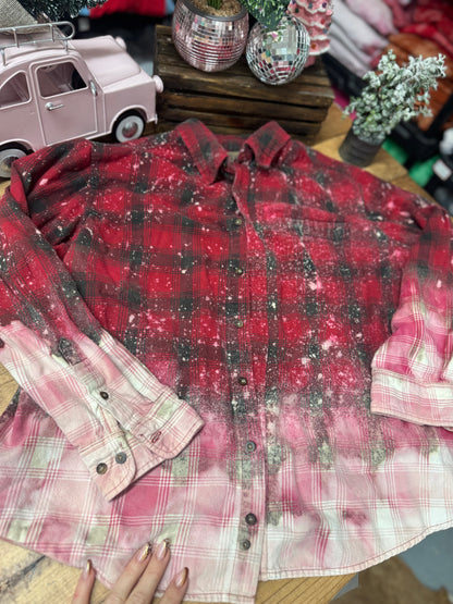 Size XL red and black bleached flannel