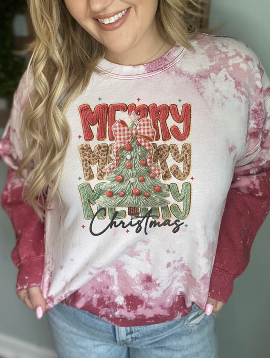 Faux embroidered merry tree stacked