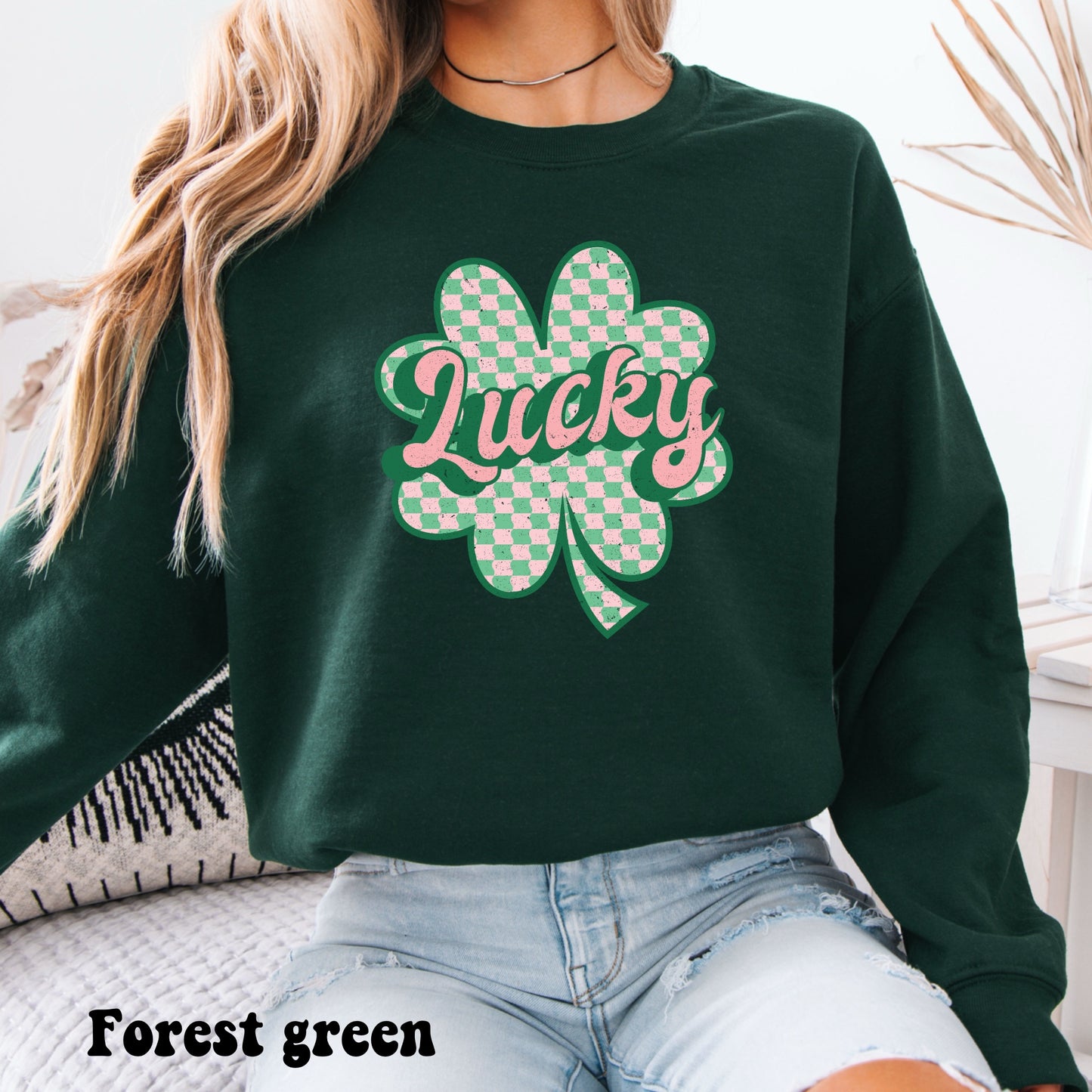 Retro Lucky Checker Clover - Pink and Green